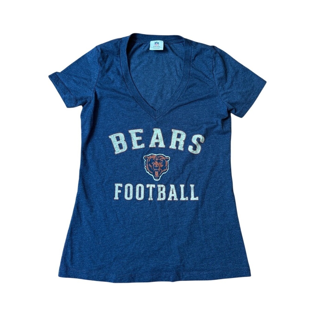 NFL Team Apparel Chicago Bears T-Shirt Women Blue V-Neck Graphic SIZE‎ L
